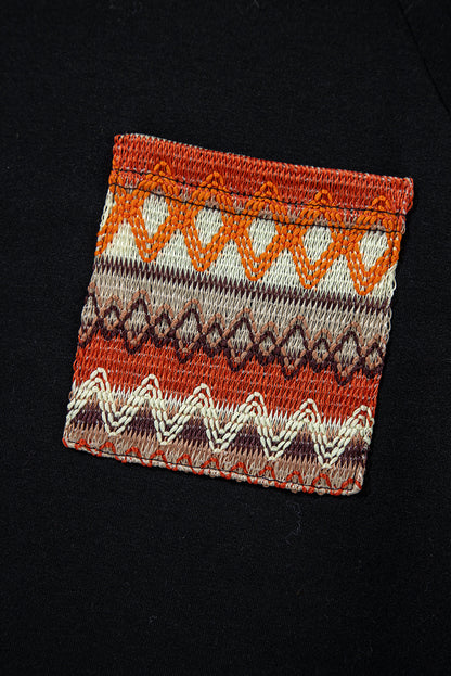 Orange Contrast Geo Raglan Sleeve Patchwork Dress