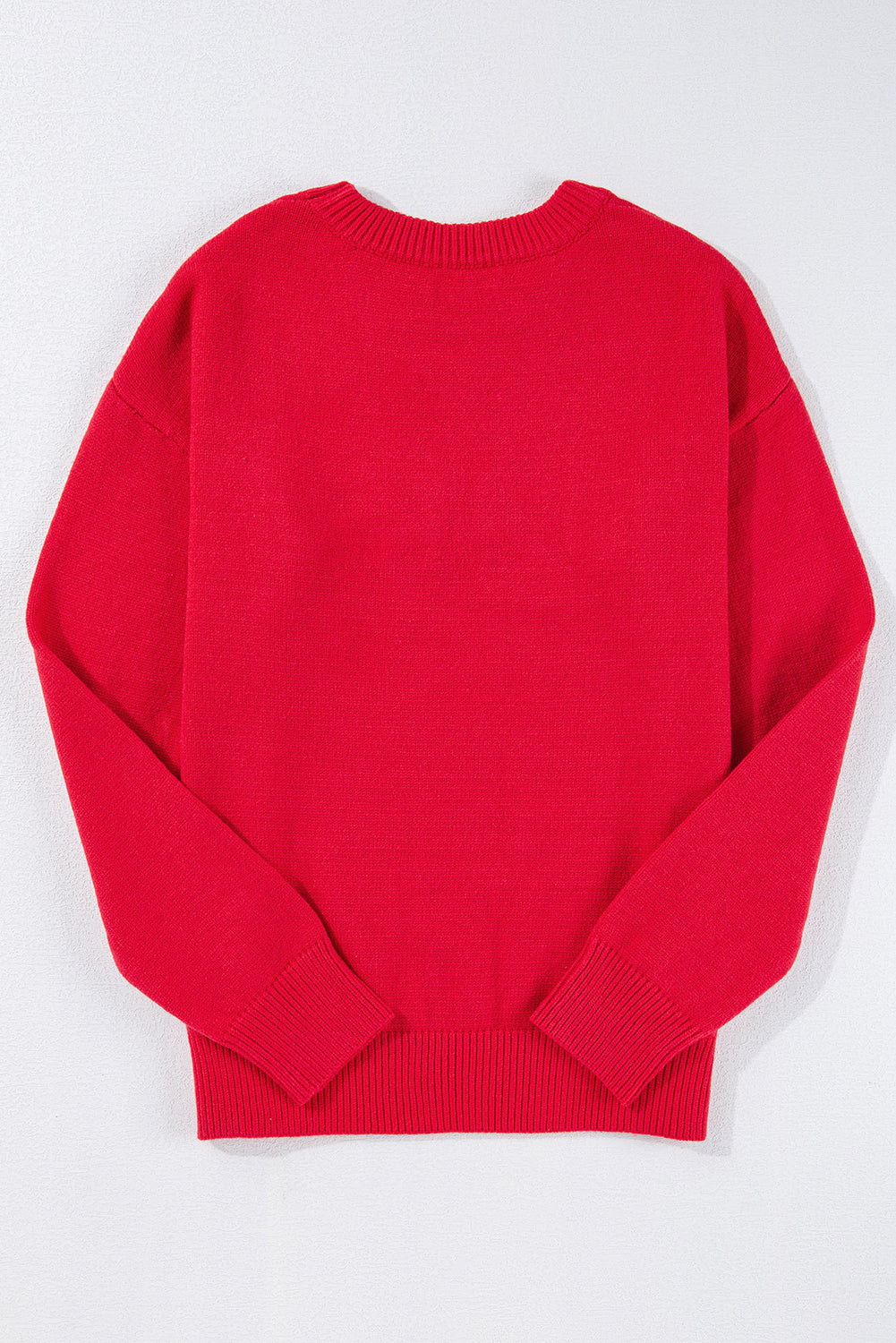 Feurig-roter Lametta Merry Letter Baggy Pullover mit tief angesetzter Schulterpartie