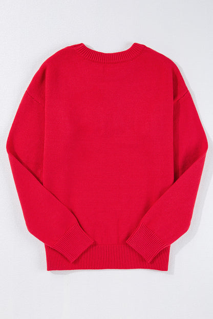 Feurig-roter Lametta Merry Letter Baggy Pullover mit tief angesetzter Schulterpartie