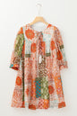 Oranges Boho Paisley Mix Print 3/4 Ärmel Chiffon Lockeres Kleid