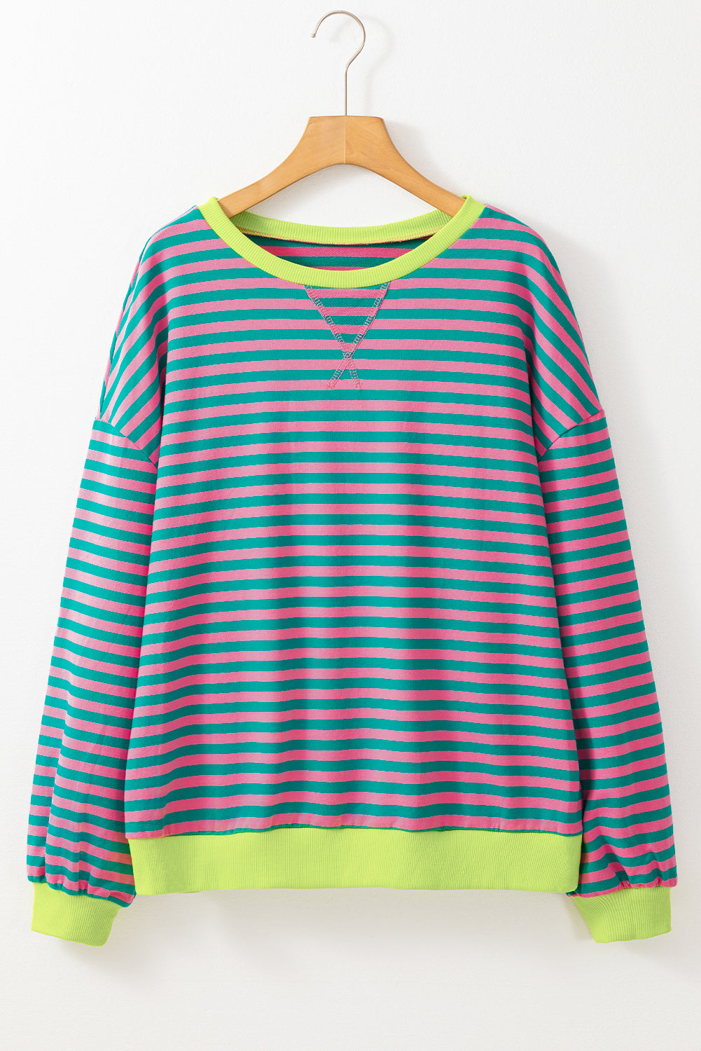 Übergroßes Pullover-Sweatshirt mit Kontrastbesatz und grünen Streifen