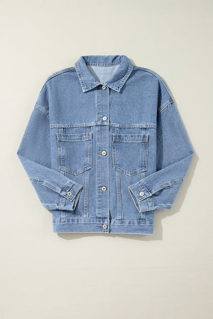 Wild Wind Washed Oversize-Jeansjacke mit Taschen