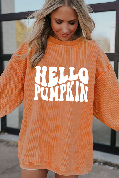 Oranges Sweatshirt mit „HELLO PUMPKIN“-Buchstabengrafik