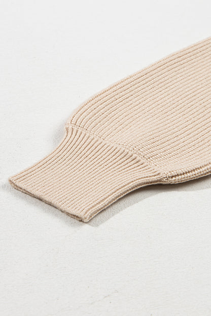 Aprikosenfarbener Pullover mit Laternenärmeln und V-Ausschnitt und Knoten hinten