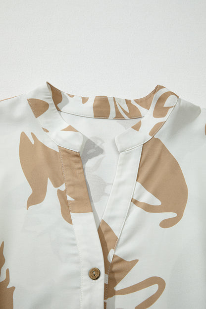 Khaki Patterned Ruffled Sleeve Half Placket Tiered A-line Plus Size Long Dress