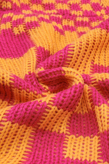 Mehrfarbige Strickjacke mit offenem Vorderteil und gemischtem Karomuster