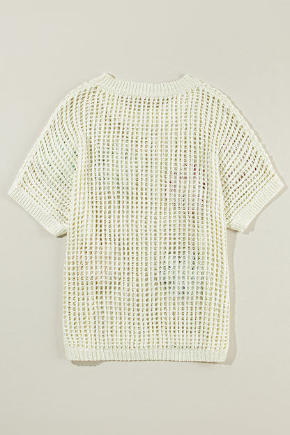 Weißes T-Shirt mit Häkelblumen-Aushöhlung