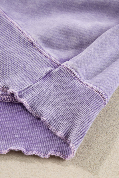 Orchid Petal Solid Waffelstrick Patchwork Raglanärmel Sweatshirt