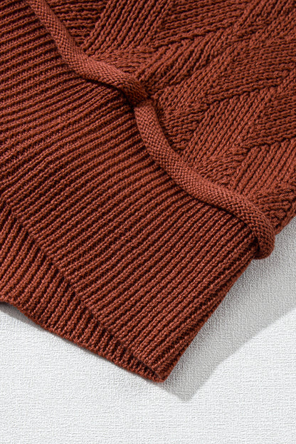 Gold Flame Einfarbig Strukturierter Lockerer Pullover mit Rundhalsausschnitt