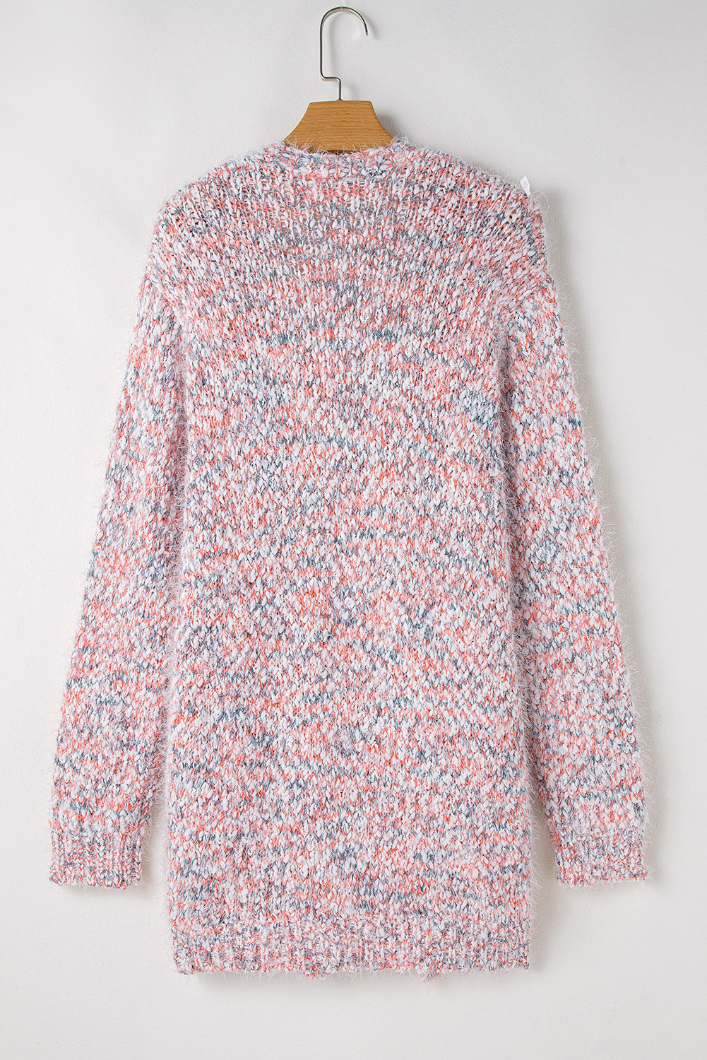 Rosa, mehrfarbige Strickjacke mit offener Vorderseite und Konfetti