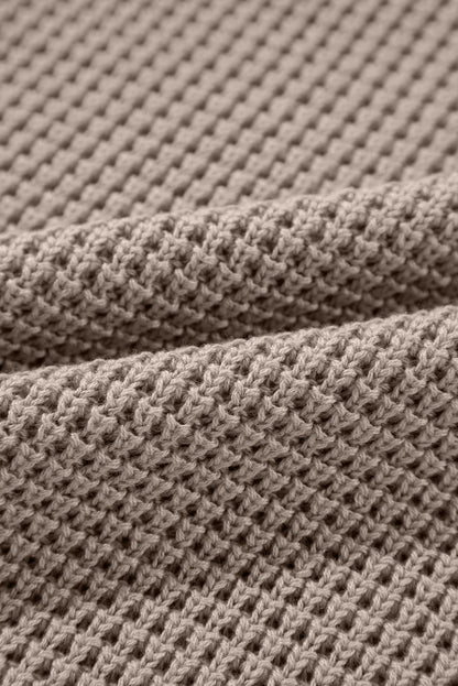 Rauchgrau gestreifter karierter Patchwork-Rollkragenpullover mit Waffelstrick