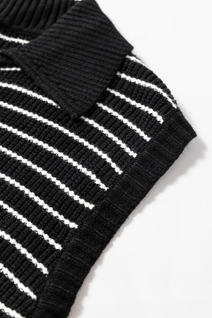 Schwarzes, gestreiftes Umlege-Tanktop mit V-Ausschnitt