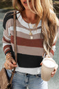 Taupefarbener klassischer Strickpullover mit Rundhalsausschnitt und Colorblock