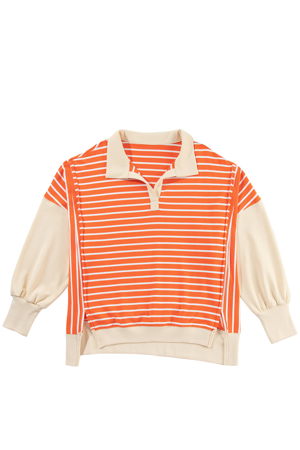 Orangefarbenes Sweatshirt mit Farbblockdesign und lockerer Passform, Kragen und überschnittenen Schultern