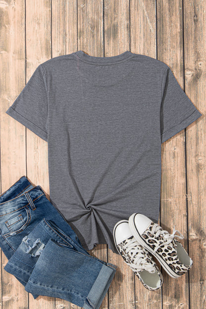 Graues, blühendes T-Shirt mit USA-Flaggen-Print