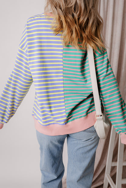 Lässiges Oversize-Sweatshirt mit Streifen und überschnittenen Schultern im Colorblock-Stil