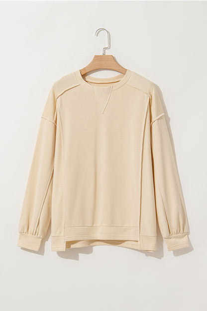 Beiges Pullover-Sweatshirt mit Rundhalsausschnitt