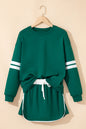 Evergreen Varsity Stripe Detail Drop Shoulder Pullover Mini Skirt Set