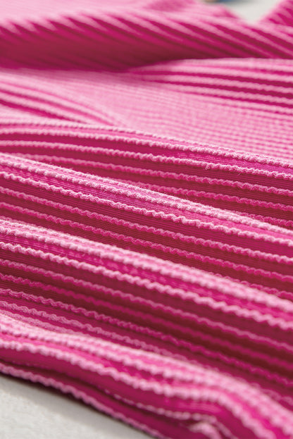 Rose Red Textured Colorblock Edge Patched Pocket T Shirt Dress