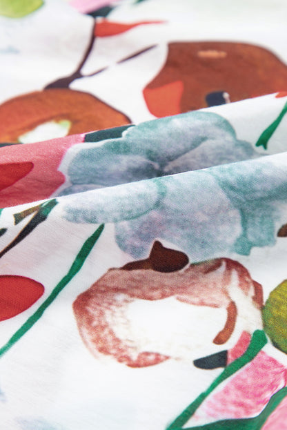 Rosa Bluse mit Blumenmuster und Schlitz und V-Ausschnitt, kurzärmlig