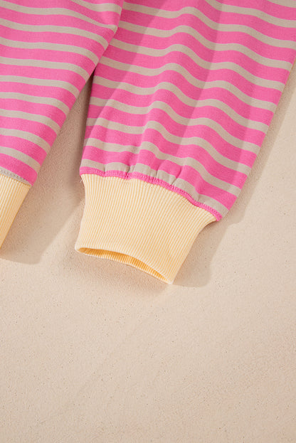 Rosa gestreiftes, lässiges, gestreiftes Colorblock-Sweatshirt mit überschnittener Schulter