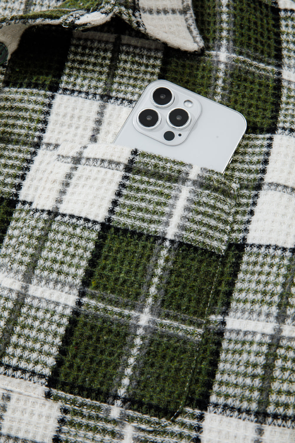 Black Plaid Print Textured Knit Buttoned Shacket