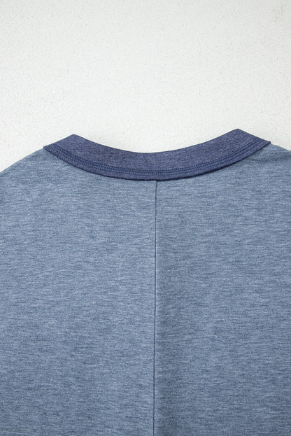 Beau Blue – Jumpsuit mit halber Knopfleiste und Brusttaschen, kurzärmlig und weitem Bein