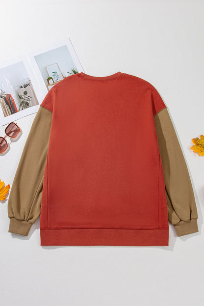 Gold Flame Zweifarbiges Patchwork-Pullover-Sweatshirt mit überschnittener Schulter