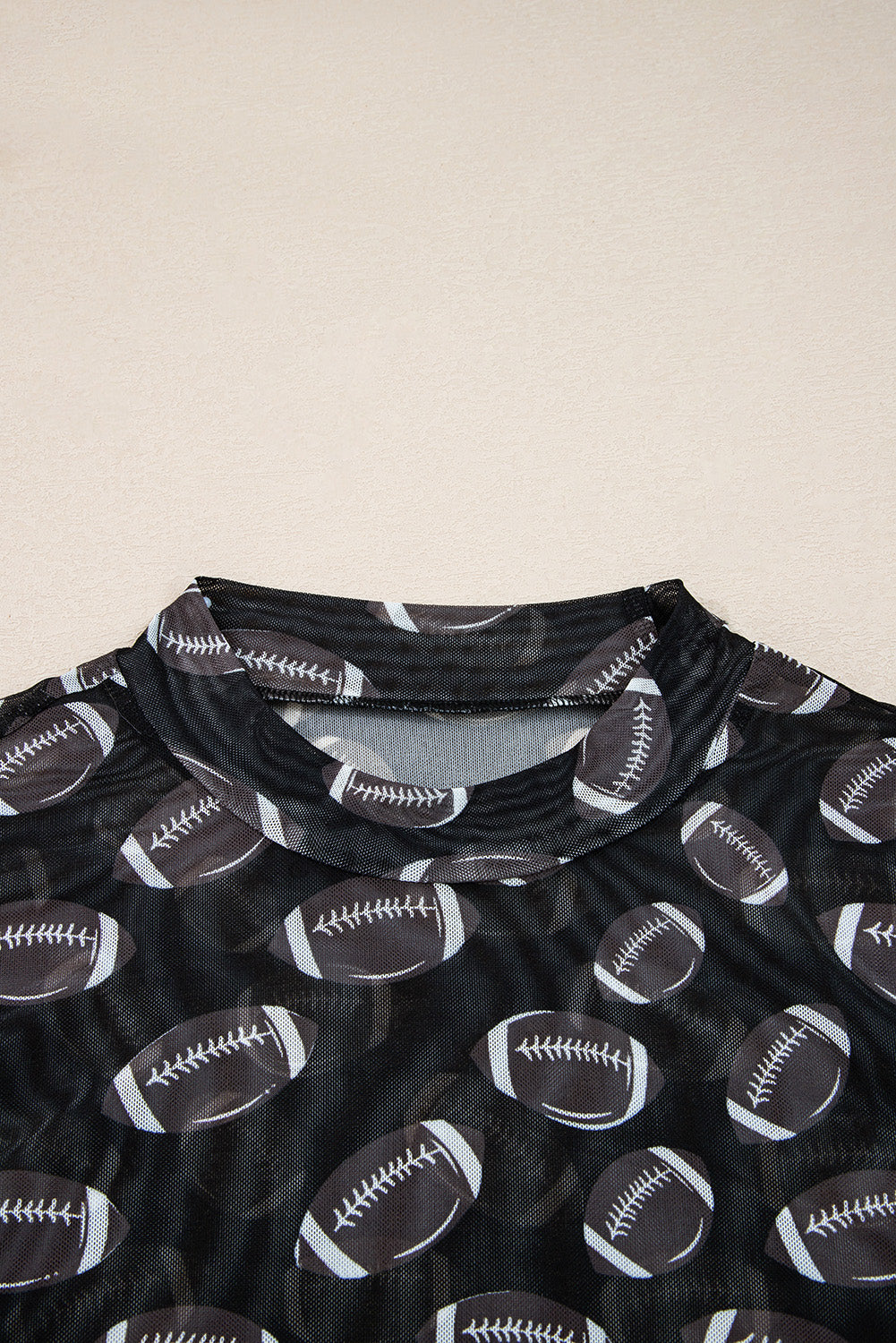 Black Game Day Rugby Mesh Sheer Long Sleeve Top