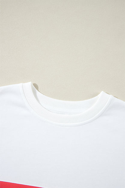 Weißes, langärmliges T-Shirt mit bunten Streifen