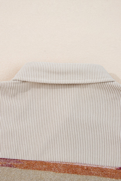 Multicolour Western Aztec Striped Patchwork Double Flap Pocket Raw Hem Shacket