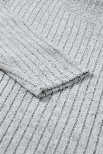 Light Grey Ribbed Knit V Neck Slouchy Two-piece Outfit