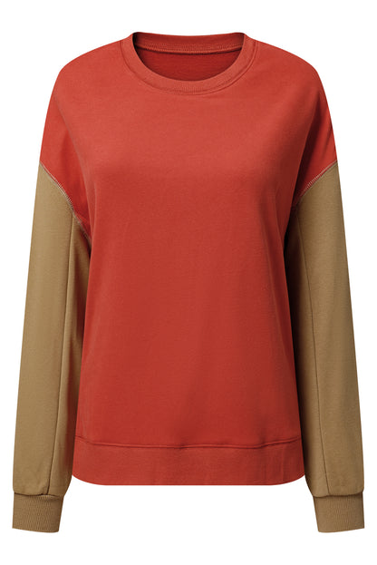 Gold Flame Zweifarbiges Patchwork-Pullover-Sweatshirt mit überschnittener Schulter