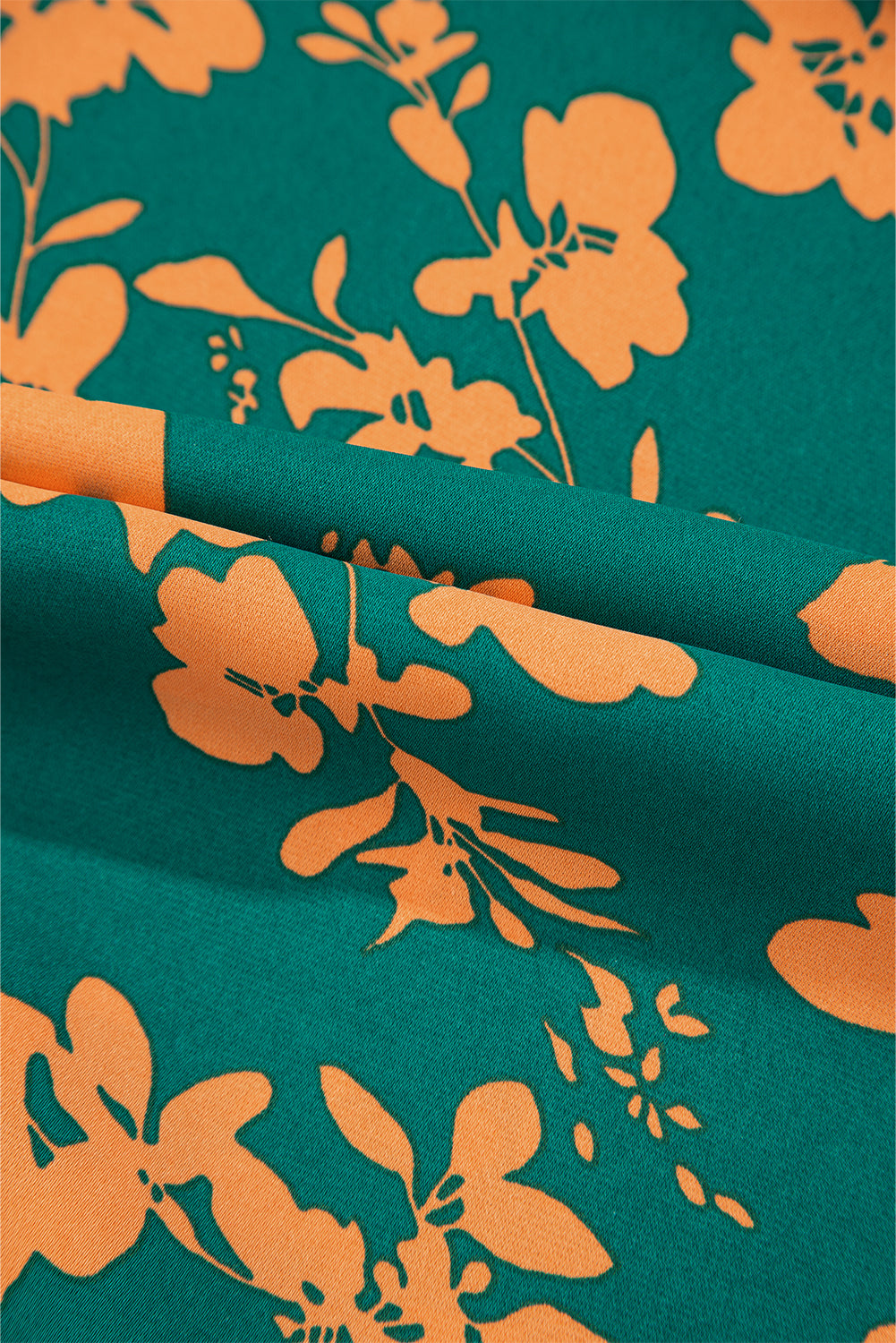 Grünes, fließendes, kurzes Tunika-Kleid mit Blumenmuster und Kordelzug