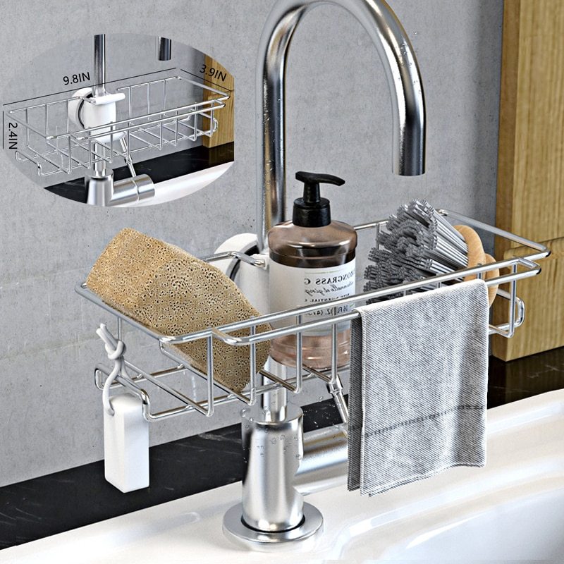 Edelstahl Spüle Lagerung Rack Küche Bad Einstellbare Wasserhahn Seife Dish Drainer Regal Küche Organizer