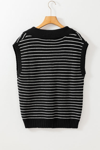 Schwarzes, gestreiftes Umlege-Tanktop mit V-Ausschnitt