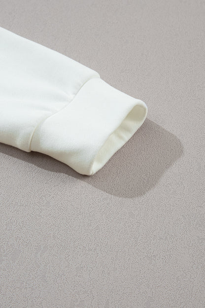 Beigefarbener Hoodie mit überschnittener Schulterpartie, gestepptem Patchwork und Kängurutasche