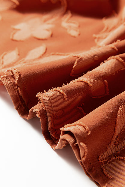 Cinnamon Plus Size Textured 3D Flower Pattern Ruffle Hem 3/4 Sleeve Long Dress