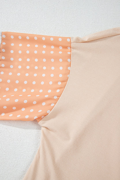 Jet Stream – Lockere Bluse mit Palmenblättern und Punkten, Puffärmeln, Patchwork, V-Ausschnitt
