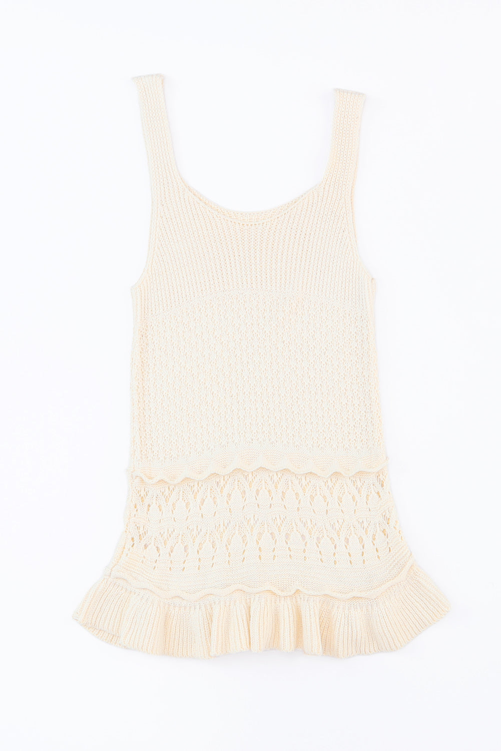 Beige Crochet Ruffled Hem Knitted Vest