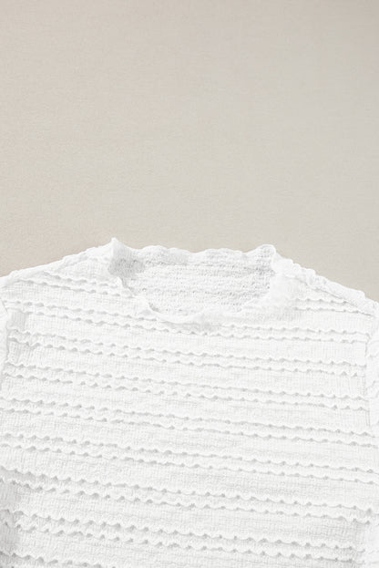 Weißes, schmal geschnittenes Jacquard-Strickoberteil
