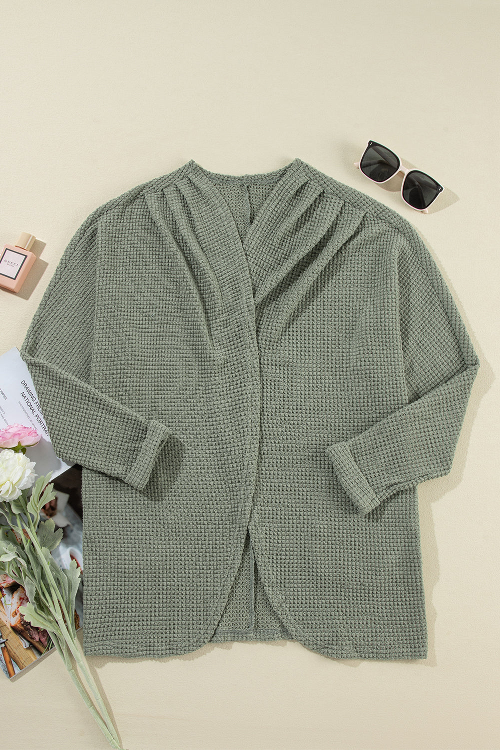 Laurel Green – Strickjacke mit offener Vorderseite und Waffelstrick
