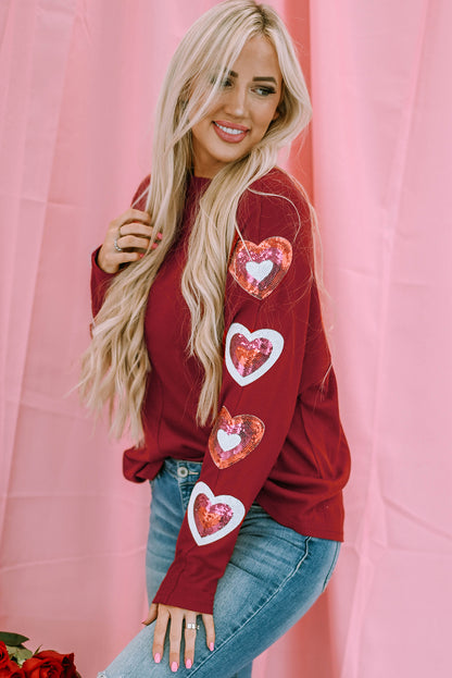 Rotes, Paillettenbesetztes Valentinstag-Top mit Herz-Print