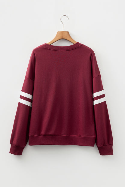 Red Dahlia Varsity Striped Detail Drop Shoulder Oversized Sweatshirt