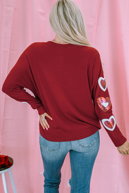Rotes, Paillettenbesetztes Valentinstag-Top mit Herz-Print