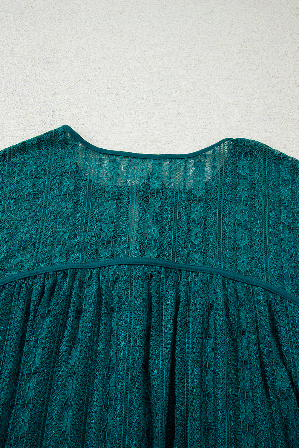 Evergreen Sheer Lace Balloon Sleeve Babydoll Blouse