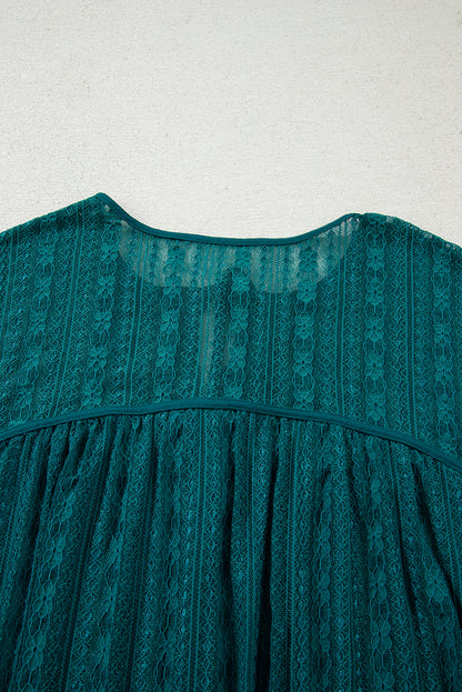 Evergreen Sheer Lace Balloon Sleeve Babydoll Blouse