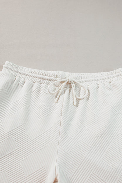 Beiges Plus Size Set aus strukturiertem Oberteil und Hose mit Kragen