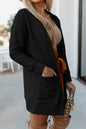 Schwarzer Thermo-Waffelstrick-Cardigan mit Taschen