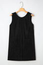 Black Corduroy Sleeveless Mini Dress With Patched Pockets